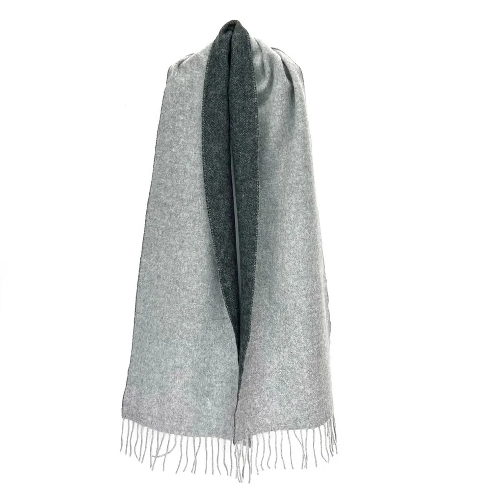 Linea Emmeti Fine Merino Wool Scarf Charcoal & Light Gray Reversible New NWT
